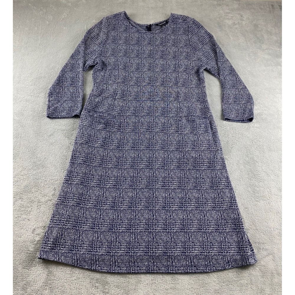 Hawthorn 41 Plaid Knit Midi Dress Long Sleeve Pockets Women's Size L